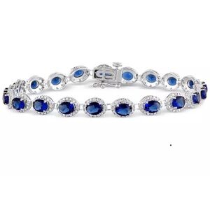 Sapphire ( 10-1/10ct.y.w. ) Diamond ( 3/4 ct. y.w. )Halo Tennis Bracelet 14k 7”